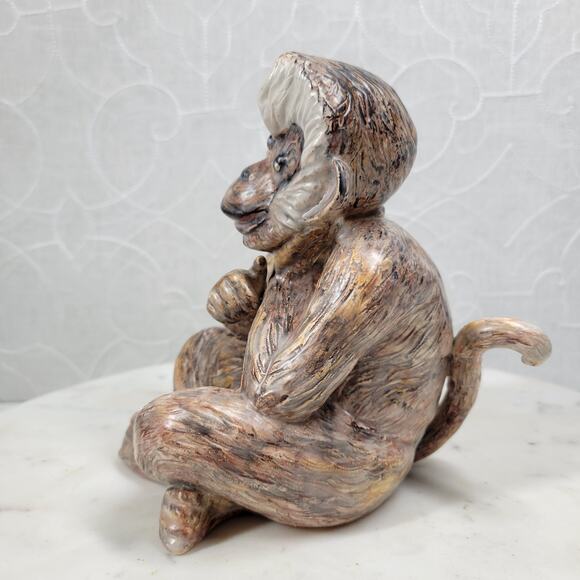 Vintage 1968 Monkey Sculpture 6" Brown Signed Beacox Ceramic Figurine Statue - Picture 4 of 16